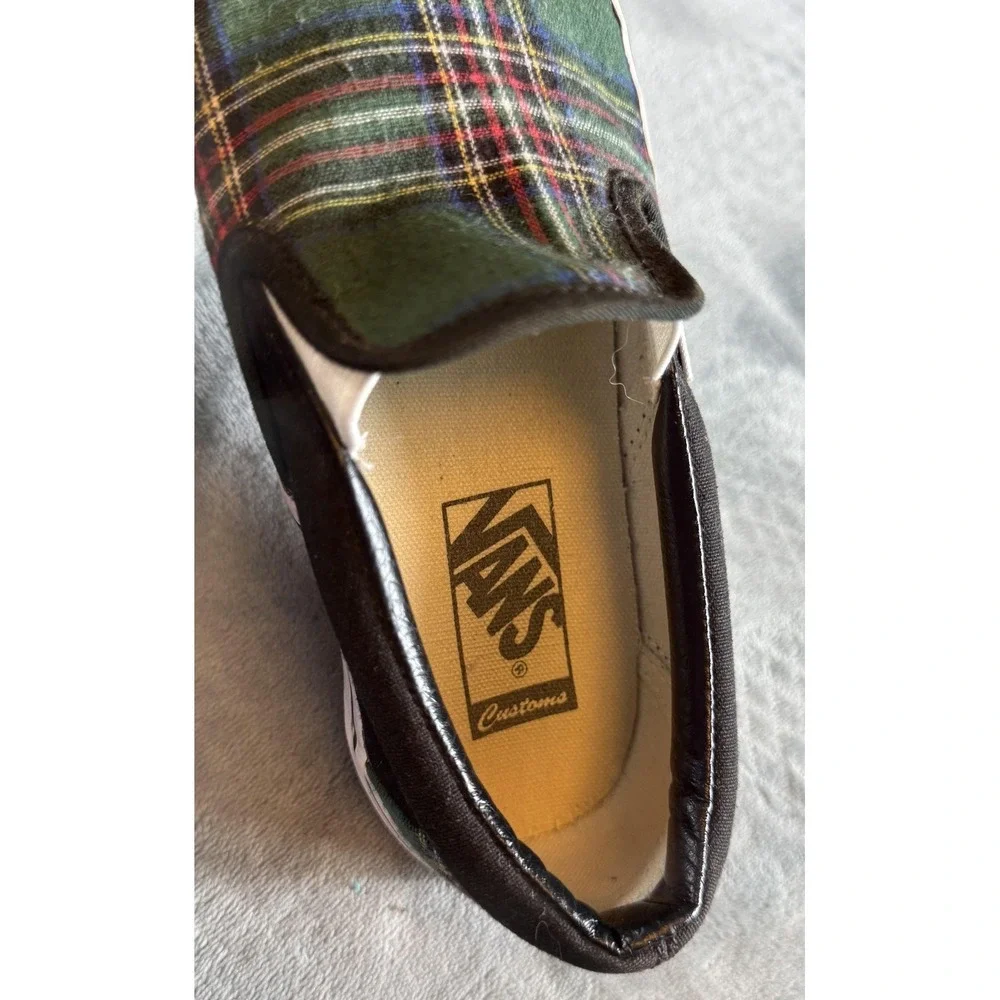 Vans Slip On Shoes Mens Size 6 Womens 7.5 Plaid Custom Classic Skate‎ Sneakers